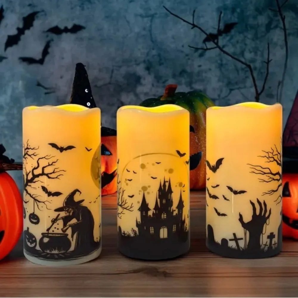 Halloween LED Flameless Candles Set - Black and Yellow